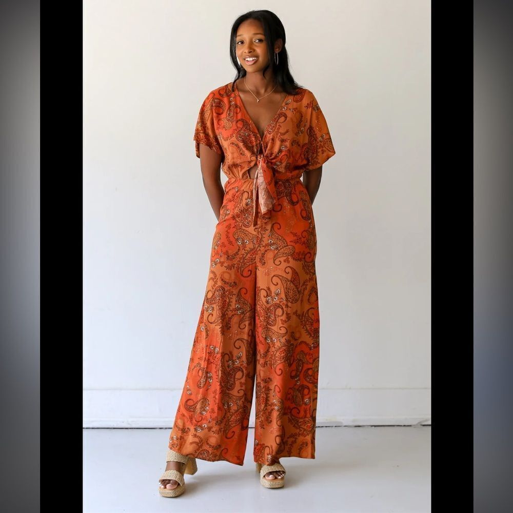 LUSH Rust Paisley Tie Knot Jumpsuit